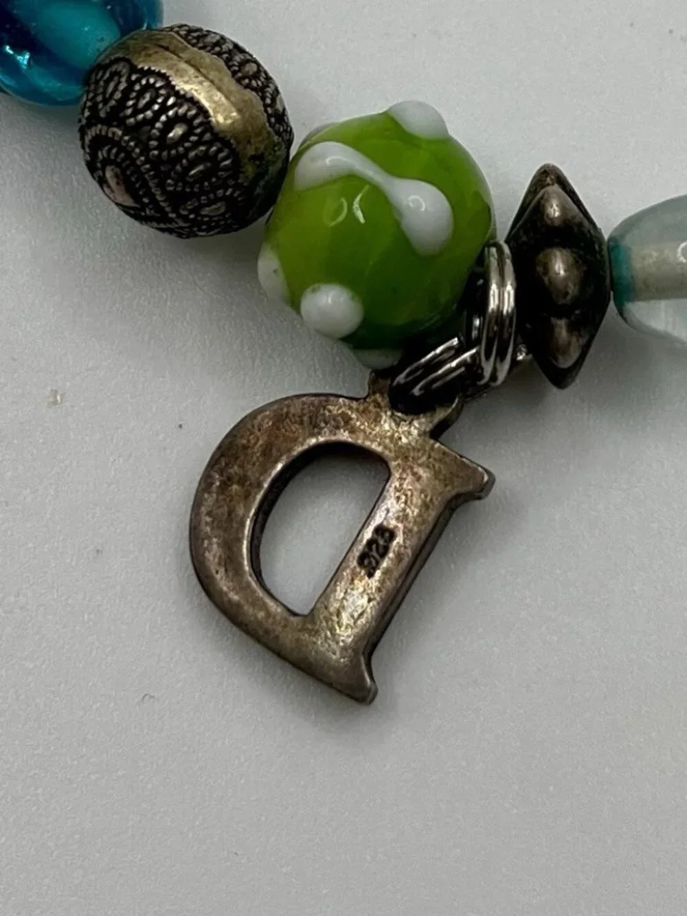 VTG Sterling Silver Charm Bracelet Artisan Lampwork Glass Beads Florida Shell